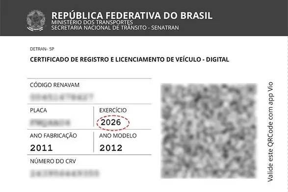 Certificado de Registro e Licenciamento de Veículo digital CRLV-e do exercício atual